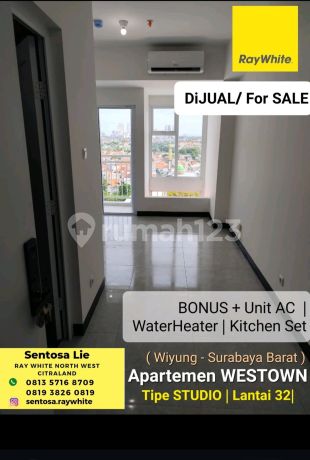 Murah Dijual Apartemen Westown View Tipe Studio - Baru Gress Bonus Kitchen Set, Ac , Water Heater - Tower La Chifa- Lantai 32 Dekat Royal Residence , Pakuwon Mall