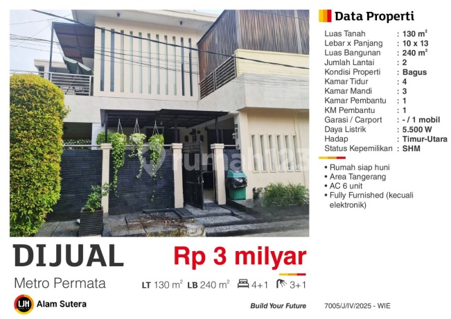 Dijual Rumah Cantik Hoek Furnished SHM di Metro Permata Tangerang Dijual Rumah Cantik Hoek Furnished SHM di Metro Permata Tangerang