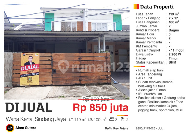 Dijual Rumah Siap Huni Bagus SHM di Cluster Flora Talaga Bestari 