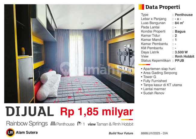 Dijual Apartemen Penthouse Siap Huni Furnished di Gading Serpong