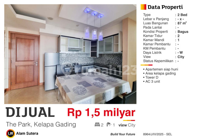 For Sale 2BR Furnished Apartment at The Park Residences Kelapa Gading