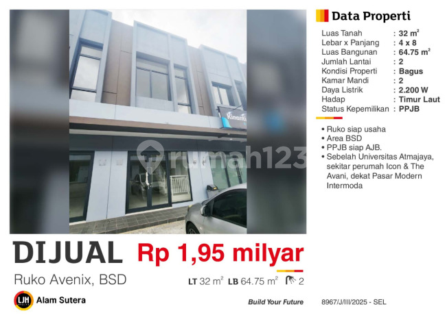 Dijual Ruko Siap Usaha Sebelah Universitas Atmajaya BSD City