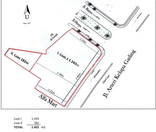 Kavling Komersial Arteri Kelapa Gading Sebrang Toyota Super Bagus
