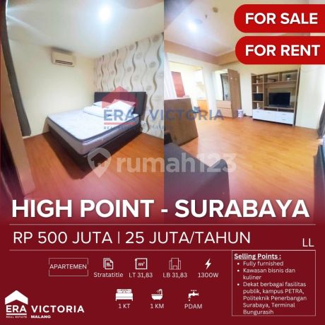 Apartemen Jual Sewa Area Surabaya Terletak Di Pusat Kota Dekat Berbagai Fasilitas Publik Dan Area Bisnis, 6 Km Ke Masjid Al-akbar, 11km Ke Bandara Juanda. Unit Full Furnished (tempat Tidur 180 X 300, Sofa, Meja Makan, Kursi, Kitchen Set, Ac, Tv) Dengan Fa