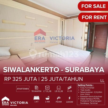 Apartemen Jual Sewa Tipe Studio Kawasan Bisnis Dan Kuliner Dekat Kampus Petra, Politeknik, Penerbangan Surabaya, Terminal. Full Furnished