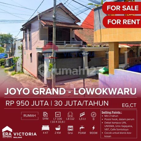 Rumah Jual Sewa Hook Area Joyo Grand Dekat Kampus Uin, Itn, Unisma, Univ Gajayana, Thursina Islamic Boarding School, Perum Ubt, Cafe Sontoloyo Cocok Untuk Bisnis Kos-kosan 