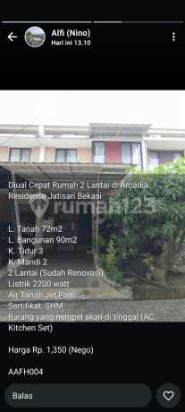 La.1615 Dijual cepat Rumah Arcadia residence bekasi Siap Huni 2lantai 