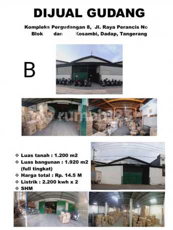 Dijual Pergudangan 2100M2 Jl Raya Prancis Dadap Kosambi Tangerang Banten