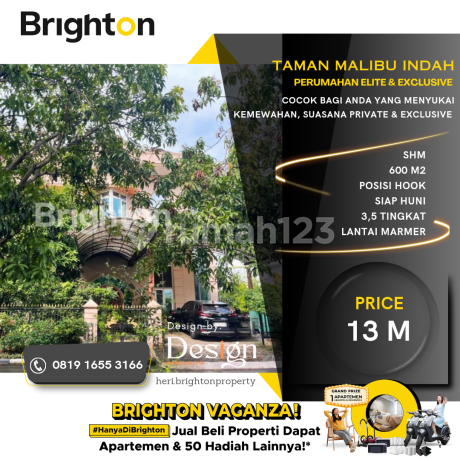 Rumah Hook. Taman Malibu Indah. 3,5 Tingkat. Lebar 17 Meter