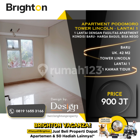 Apartment Podomoro. Kondisi Baru. 1 Bedroom. Lantai 1 (1 Lantai Dengan Fasilitas Apartment). Tower Lincoln Apartment Podomoro. Kondisi Baru. 1 Bedroom. Lantai 1 (1 Lantai Dengan Fasilitas Apartment). Tower Lincoln