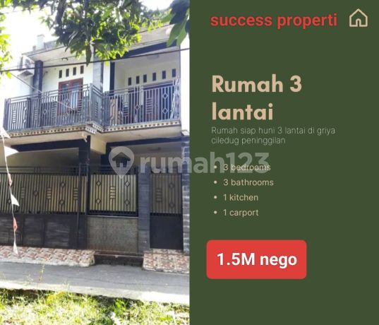 Rumah 3 Lantai SHM siap huni di Griya Ciledug