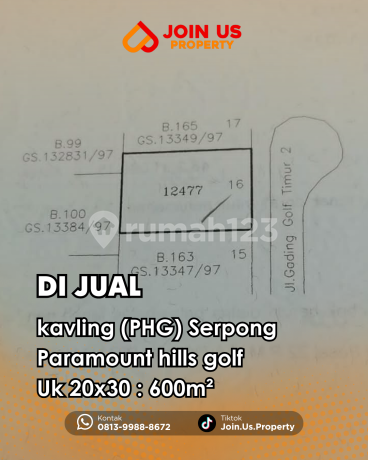 For Sale !!! 600M² Plot Paramount Hills Golf Serpong (Phg)