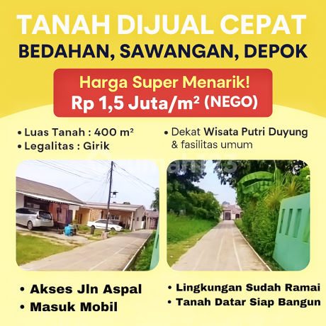 Land for Sale in Sawangan Depok, Hook, Dense Neighborhood, Car Access