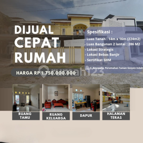 Dijual Cepat Rumah 2Lt Perum Taman Gosyen Indah Harga Murah !