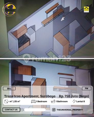 Dijual Apartment Trans Icon Surabaya Type Studio LT 8 Siap Huni