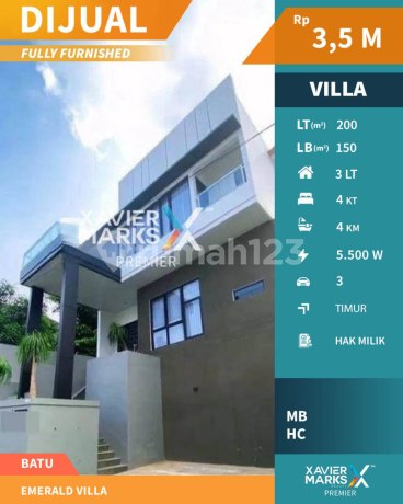 Villa Furnished Area Wisata di Emerald Villas Kota Batu