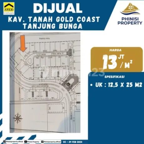 DIJUAL KAVLING DI GOLD COAST TANJUNG BUNGA
