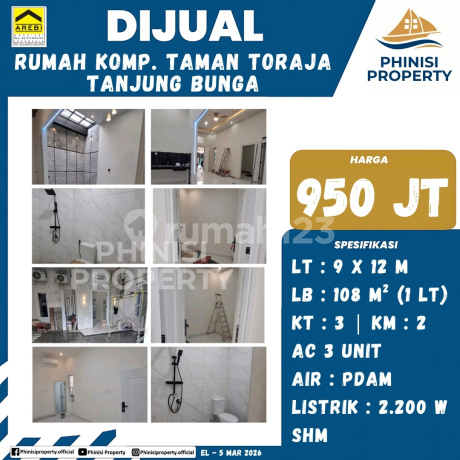 Dijual Rumah Baru 3 Kamar di Taman Toraja Tanjung Bunga