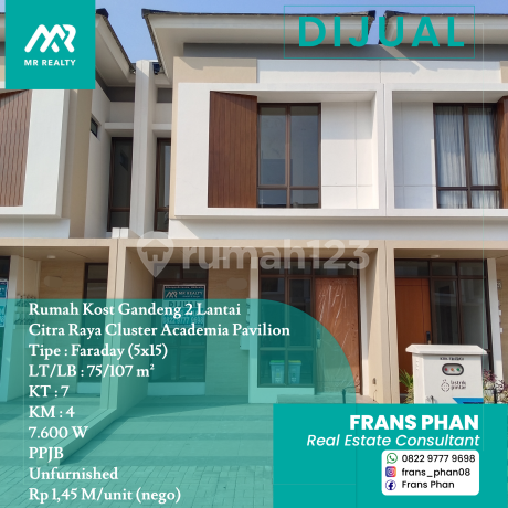 Dijual Gandeng Rumah 2 Lantai di Citra Raya Cluster Academia Pavilion Tipe Faraday No 19