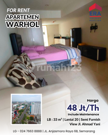 DISEWAKAN APARTEMEN WARHOL LT 20 TYPE STUDIO