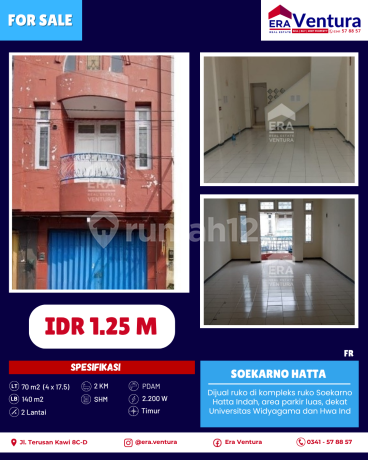 Dijual ruko di kompleks ruko Soekarno Hatta Indah, parkir luas Dijual ruko di kompleks ruko Soekarno Hatta Indah, parkir luas