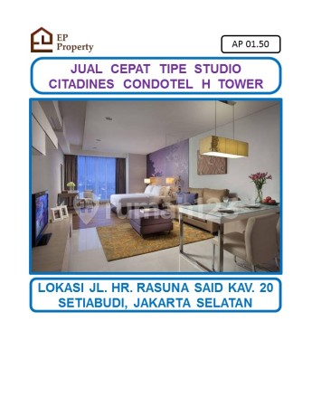 Citadines Condotel H Tower Tipe Studio Full Furnished di Setiabudi, Jakarta Selatan.