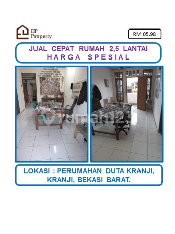 Harga Spesial Rumah 2,5 Lantai SHM di Perumahan Duta Kranji, Bekasi Barat.