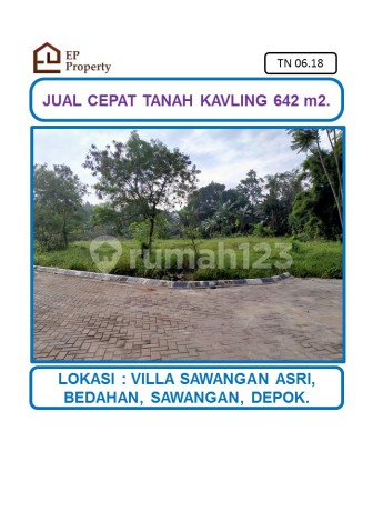 Harga Dibawah NJOP Tanah 642 m2 di Komplek Villa Sawangan Asri, Bedahan, Sawangan, Depok.