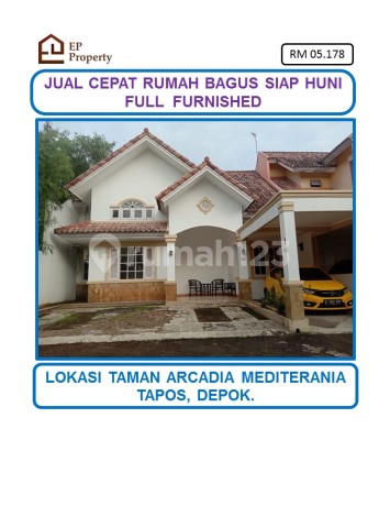 Harga Spesial Rumah Full Furnished Di Perumahan Ekslusive Taman Arcadia Mediterania, Tapos, Depok.