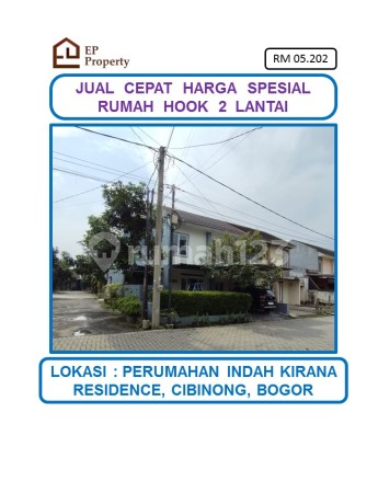 Harga Spesial Rumah Hook 2 Lantai di Perumahan Indah Kirana Residence, Sukahati, Cibinong, Bogor.