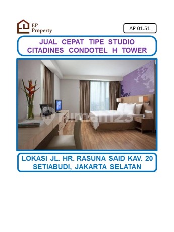 Citadines Condotel H Tower Tipe Studio Full Furnished di Setiabudi, Jakarta Selatan.