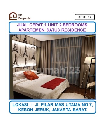 1 Unit Apartemen Satu8 Residence 2 Bedrooms di Kedoya Selatan, Kebon Jeruk, Jakarta Barat.