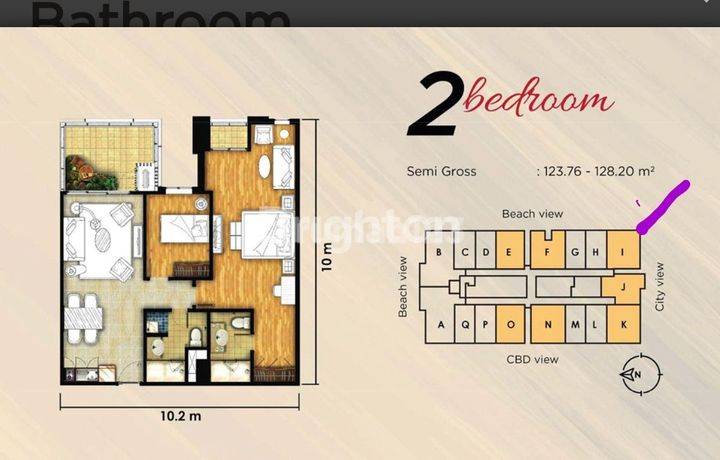 Apartemen One East Penthouse & Residence Dekat Mall Galaxy Kertajaya Surabaya Jawa Timur-Lantai Tinggi di atas 20 dan Semi Furnish