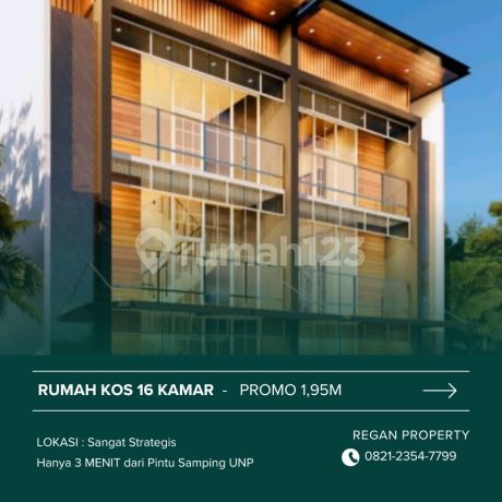 Rumah Kost Dijual 16 Kamar 2 Lantai Income 210jt Pertahun Hanya 3 menit ke Kampus UNP Padang