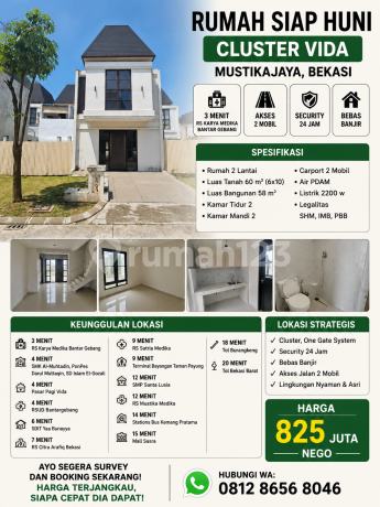 Dijual Rumah 2 Lantai Dalam Cluster Mustikajaya Bekasi Dijual Rumah 2 Lantai Dalam Cluster Mustikajaya Bekasi