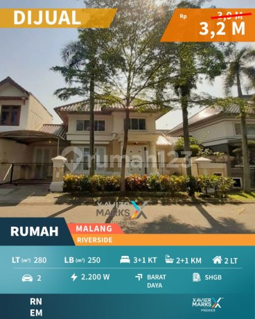 Rumah 2 Lantai Kawasan Eksklusif di Riverside Malang