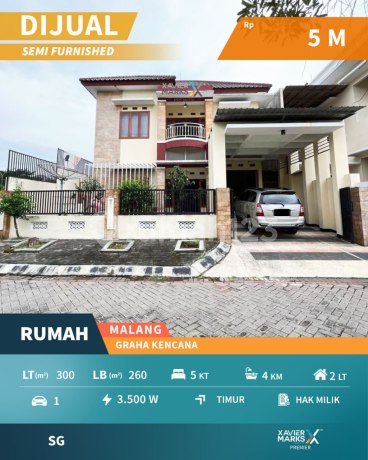 Rumah Semi Furnish Mewah Dekat Exit Tol di Graha Kencana Malang