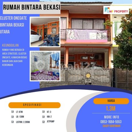 rumah 2lantai dalam cluster onegate system bintara bekasi barat