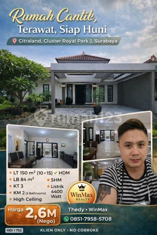 Well-Maintained Ready to Occupy House Citraland Cluster Royal Park 1 Sby [752]