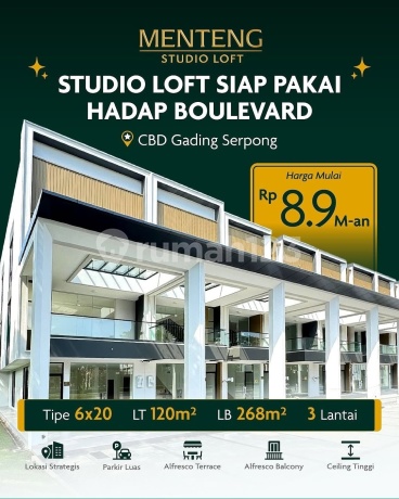 Ruko Besar Menteng Studio Loft Gading Serpong Siap Pakai Hadap Boulevard!