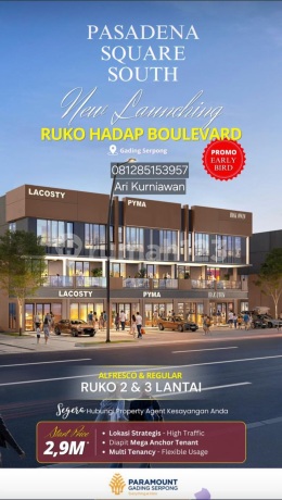 Baru! Ruko Depan Taman Pasadena Square South 2,9M Cash Bertahap Sd 120X Baru! Ruko Depan Taman Pasadena Square South 2,9M Cash Bertahap Sd 120X