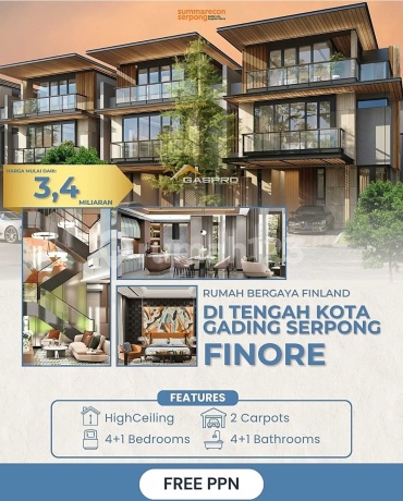Rumah 3Lantai Ala Finland Cluster Finore Summarecon Serpong 3,4Man Free PPN