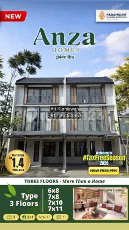 Anza Homes At Malibu Village Rumah 3 Lantai Termurah di Gading Serpong 1,4Man Free PPN Segera Huni Anza Homes At Malibu Village Rumah 3 Lantai Termurah di Gading Serpong 1,4Man Free PPN Segera Huni