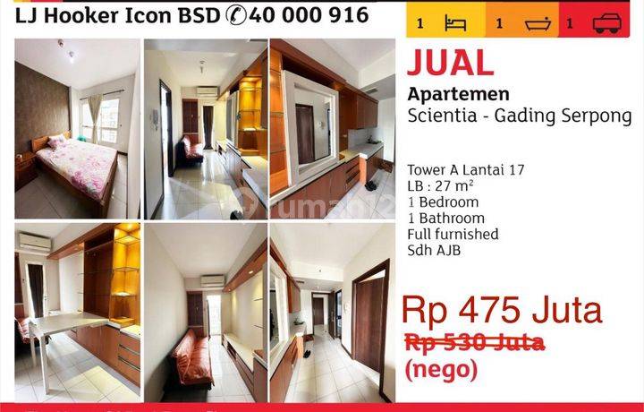 Dijual Rugi!! 1 Bedroom Apartemen Scientia Residence Gading Serpong Full Furnished Nego Sampai Deal!!