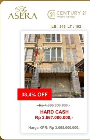 Ruko Asera Harapan Indah 3 Lantai Turun Harga Siap Pakai