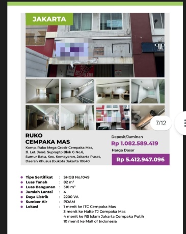 Di Jual Lelang Ruko 4 Lantai di Komp Ruko Mega Grosir Cempaka Mas Jl. Letjen Suprapto Kemayoran Jakarta Pusat Di Jual Lelang Ruko 4 Lantai di Komp Ruko Mega Grosir Cempaka Mas Jl. Letjen Suprapto Kemayoran Jakarta Pusat