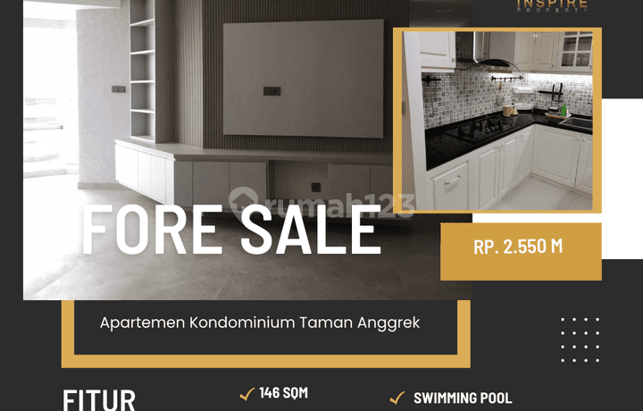 Jual Apartemen Kondominium Taman anggrek 3BR unfurnish mewah minimalis modern jakarta barat