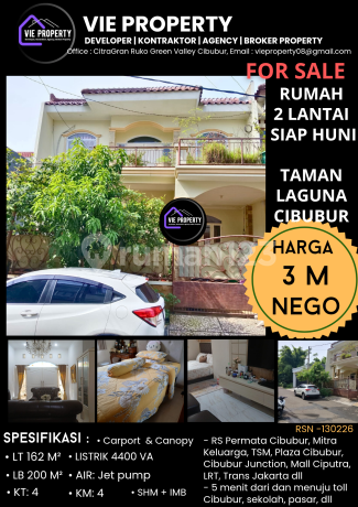 Dijual Cepat Rumah Asri Rapi Siap Huni di Taman Laguna Cibubur