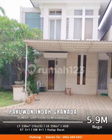 Rumah Pakuwon Indah Granada Semi Furnsih Row Jalan Kembar