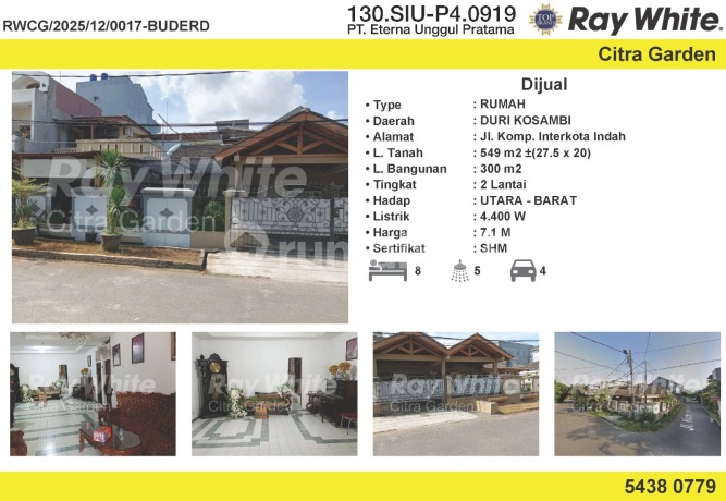 Dijual rumah Hook di Komplek Interkota